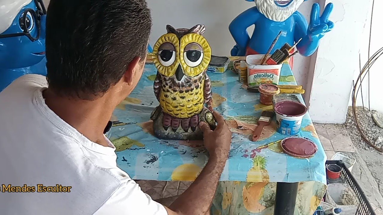 COMO #FAZER UMA #CORUJA DE #CIMENTO #FÁCIL P/2