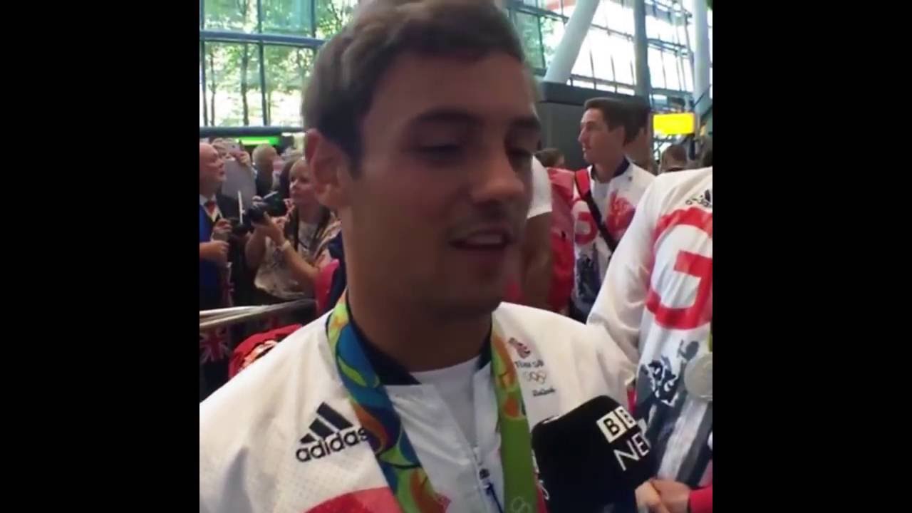 Tom Daley returns home from Rio.