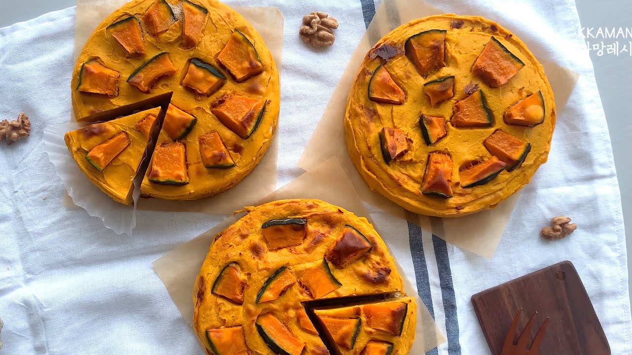 노오븐 다이어트빵 / 딱 5가지!! 노계란 비건 단호박 케이크 에어프라이어 Vegan Sweet Pumpkin Cake ⎮ 까망레시피