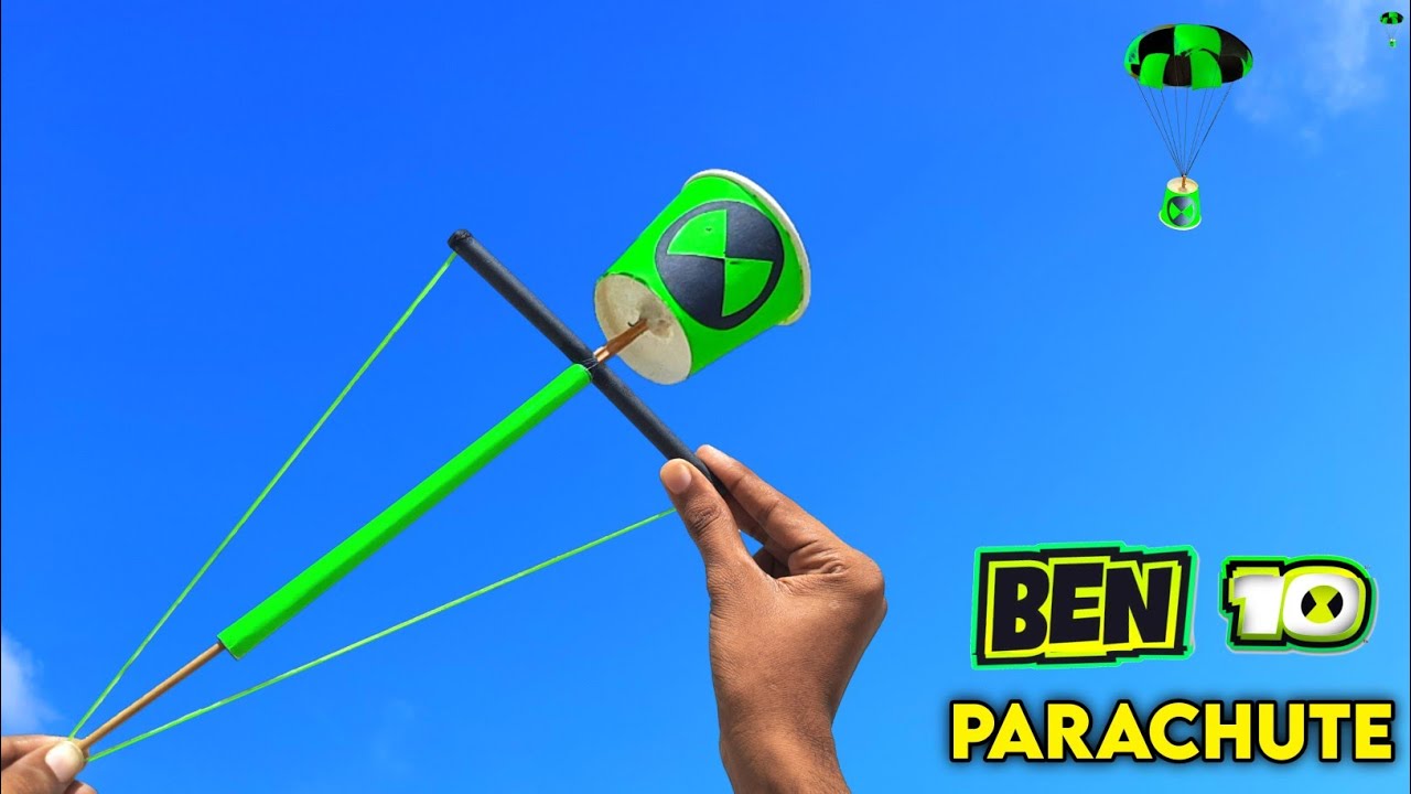How to make BEN 10 Parachute launcher | DIY throw parachute ,how to make parachute from plastic bag