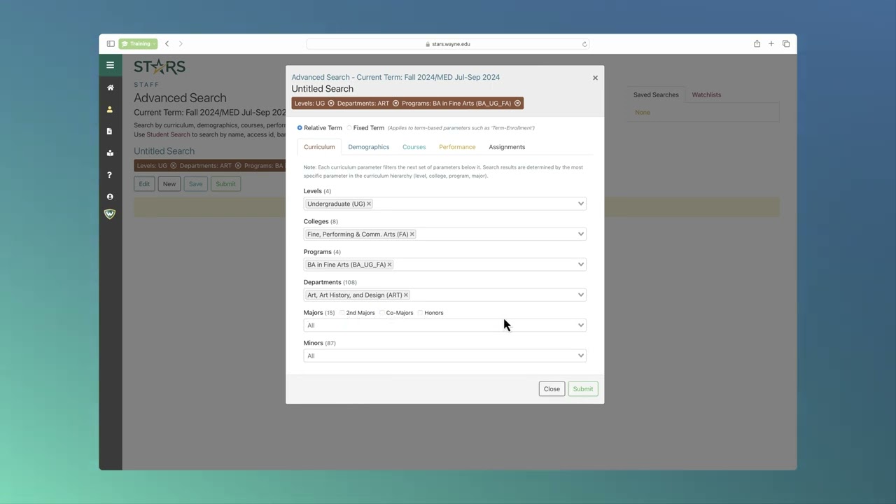 Wayne State STARS 2.0: Advanced search