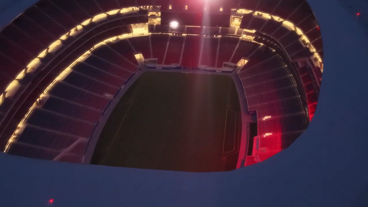 New Highmark Buffalo Bills stadium at night.