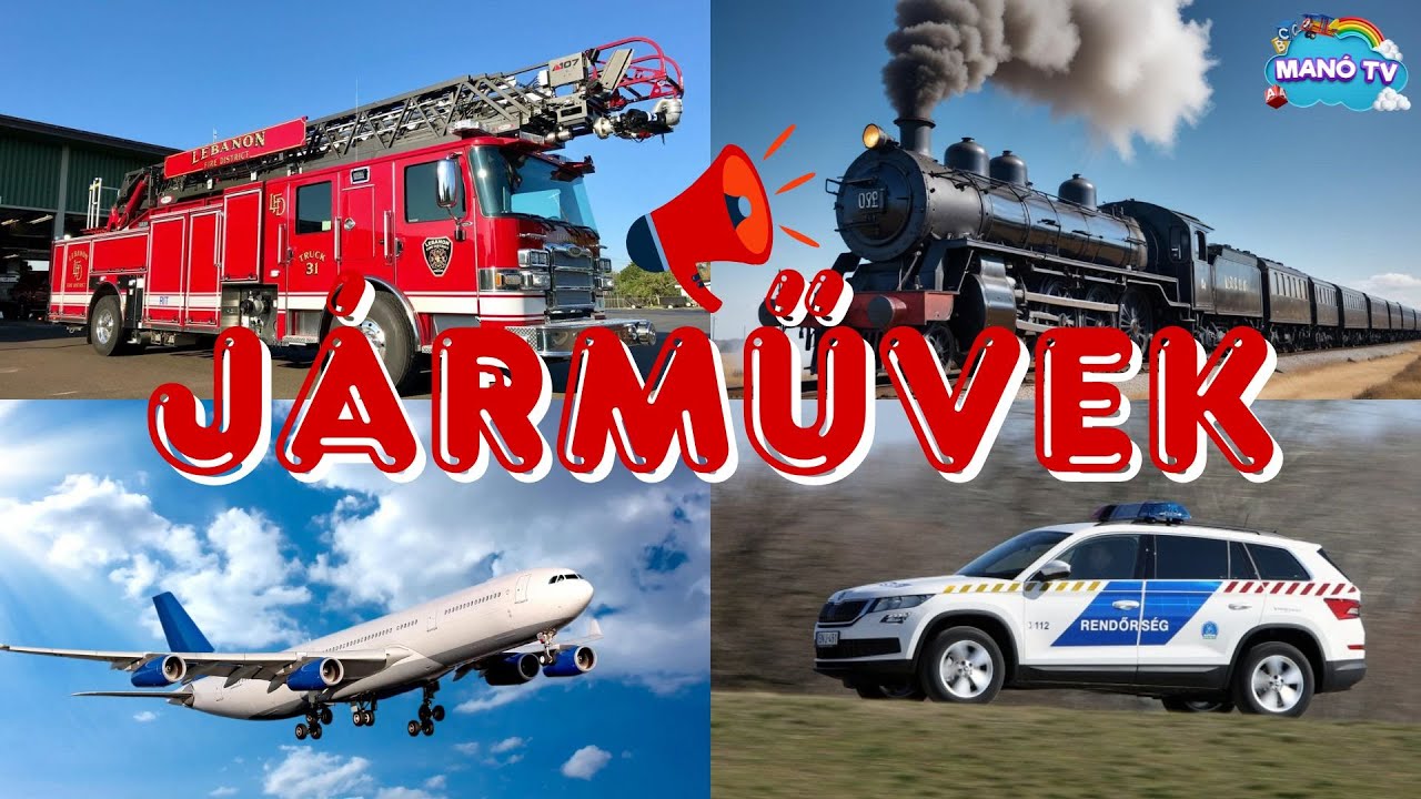 Járművek gyerekeknek.  Gyertek és találjuk ki együtt a járművek hangjait #train #police #plane