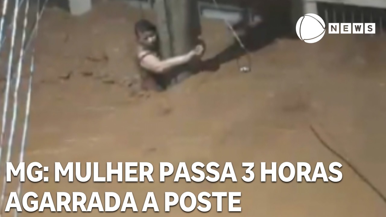Mulher passa mais de 3 horas agarrada a poste para se salvar em Ubá (MG)