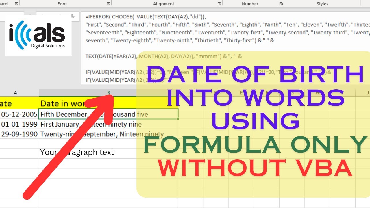 Преобразовать дату рождения в Word, используя формулу Excel без VBA