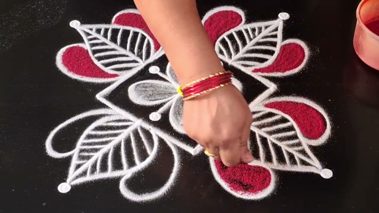 Простой и легкий лотосовый колам 🌹 простой дизайн ранголи с боковой каймой 🌹 ежедневные муггулу