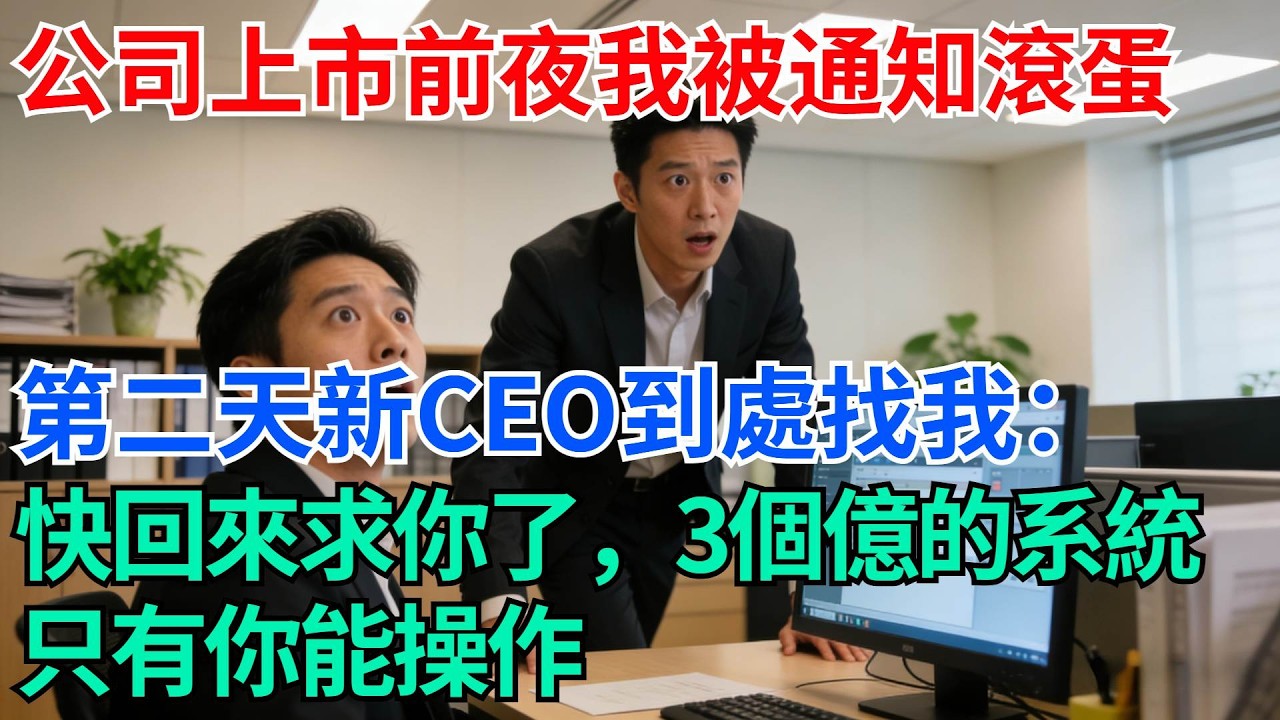 公司上市前夜我被通知滾蛋，第二天新CEO到處找我：快回來求你了，3個億的系統只有你能操作【奇趣天下】#職場逆襲#職場智慧#爽文職場#工作日常#完結爽文