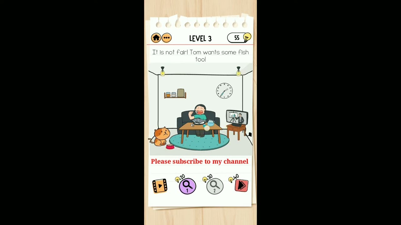 Brain Test 2 Level 3 it is not fair, Tom wants some fish too