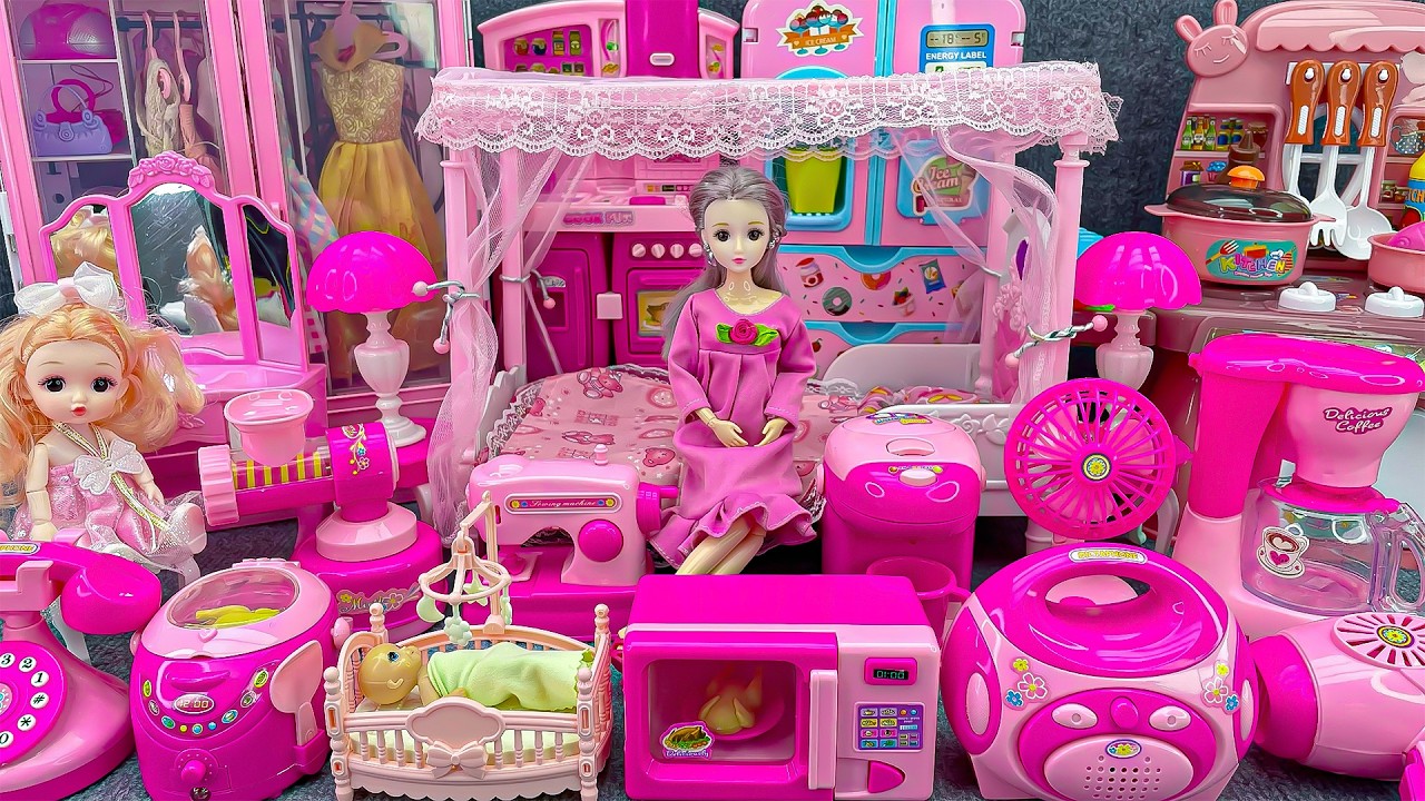 16 Minutes Satisfying with Unboxing Barbie Princess Pink Kitchen, Rock Bed Play Set Review Toys｜ASMR