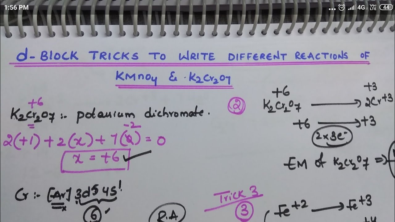 d Block Tricks to write different reactions of KMnO4 & K2Cr2O7