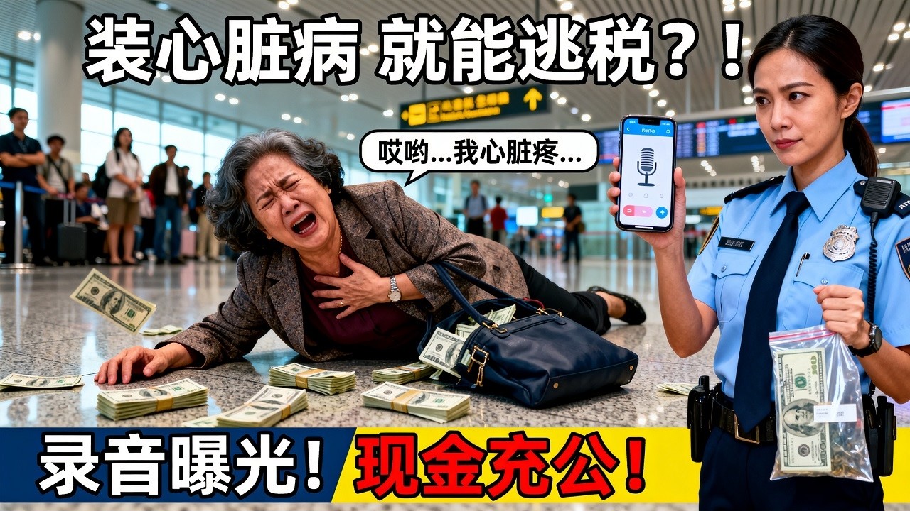 “只要敢闹，他们就不敢查！” 温州大妈在温哥华机场假装心脏病发作，却不知“火锅店录音”早已曝光！华裔女警官冷笑：6万8现金充公，五年禁入！
