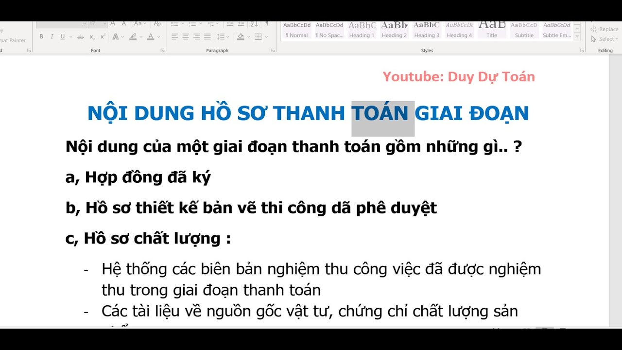 Hồ sơ THANH TOÁN GIAI ĐOẠN gồm những gì...?