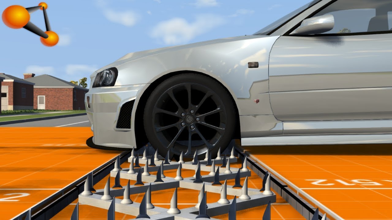 BeamNG.drive - Cars through Spike Strip