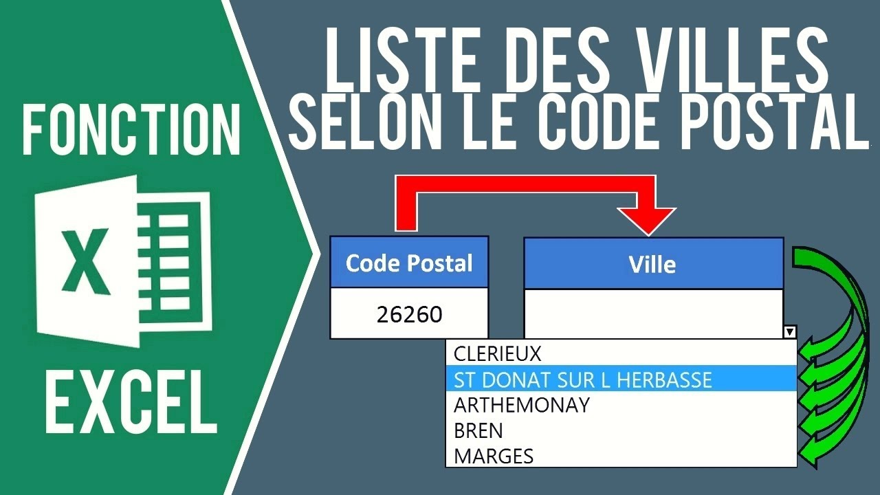 EXCEL - LISTE DÉROULANTE DES VILLES SELON LE CODE POSTAL SAISI