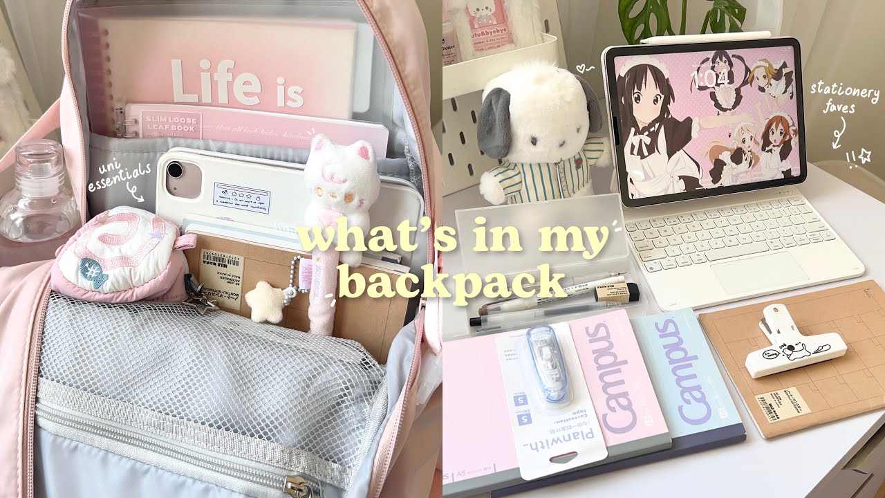 what’s in my backpack 🎀📔uni bag essentials, stationery faves, aesthetic school supplies