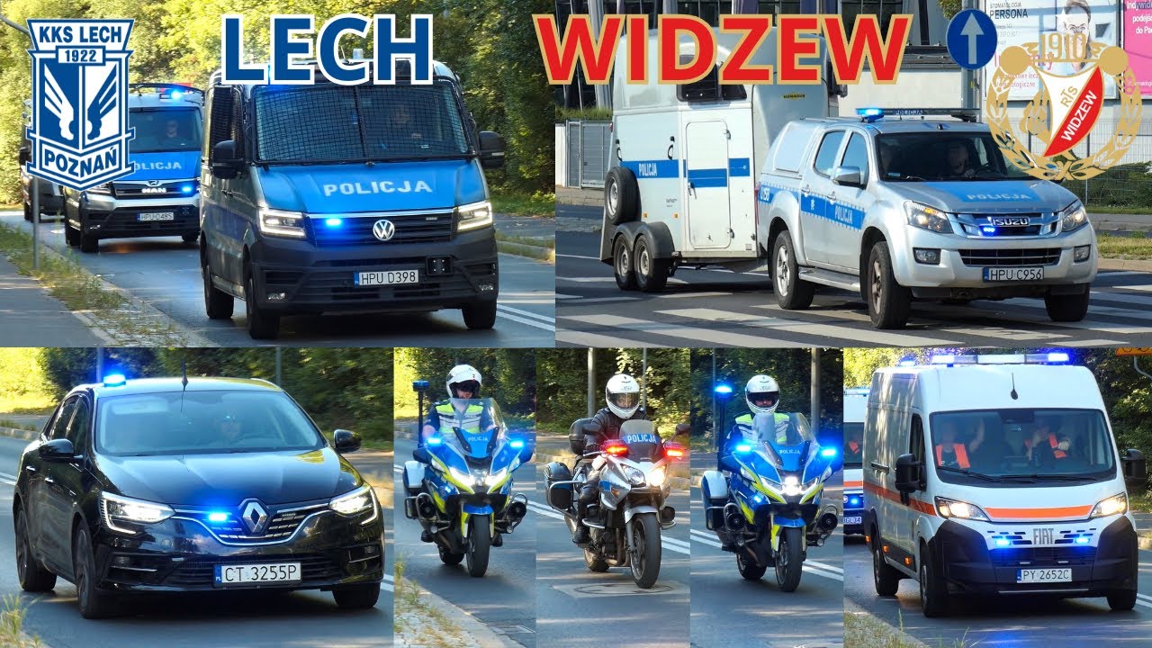 LECH Poznań - WIDZEW Łódź: Przejazdy alarmowe, eskorty kibiców, zabezpieczenie meczu przez służby