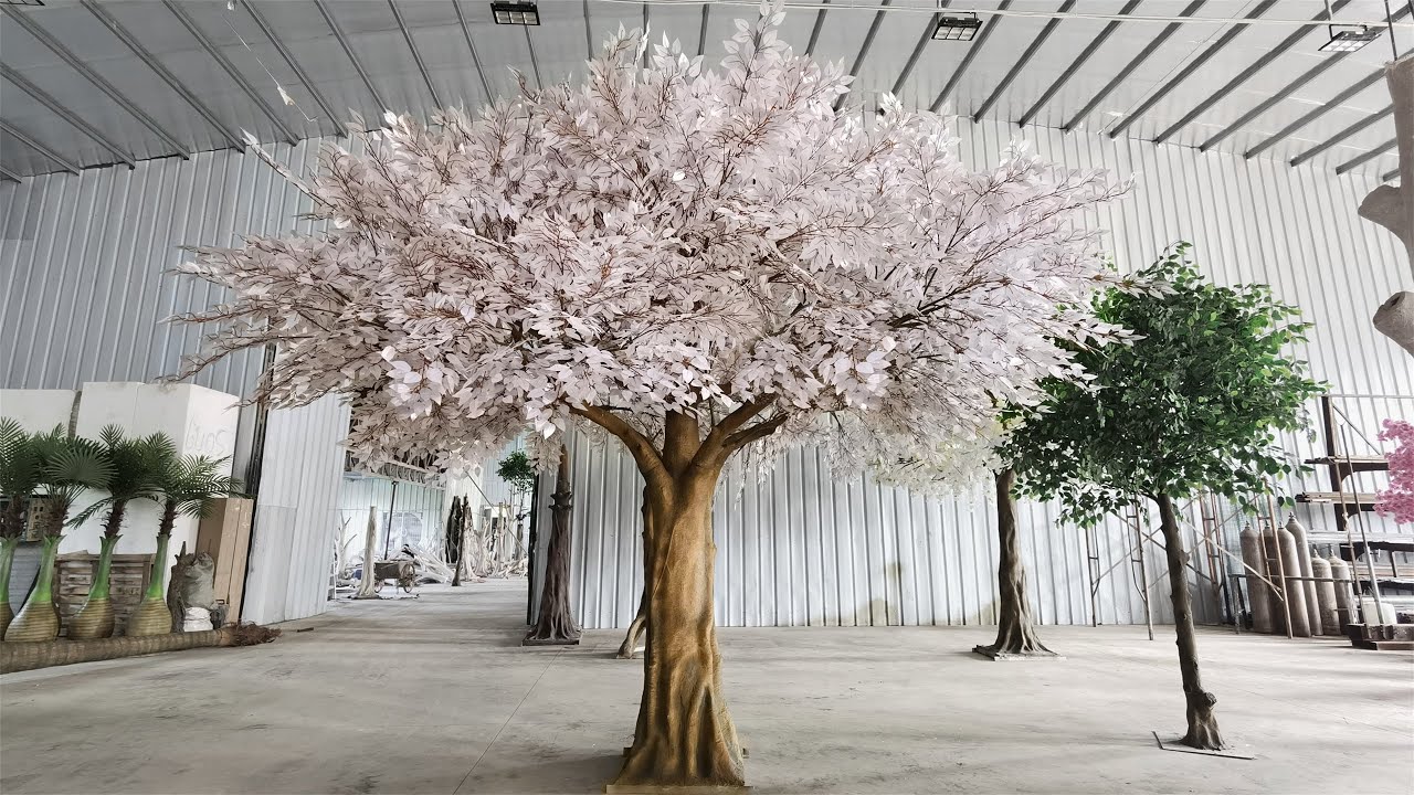 Bespoke Large Fake Ficus Tree For Restaurant Decor 丨White Artificial Banyan Trees 丨Interior Decor