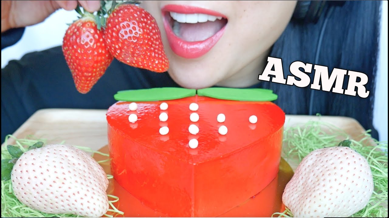 ASMR STRAWBERRY MOUSSE CAKE + FRESH WHITE JAPANESE STRAWBERRY (EATING SOUNDS) NO TALKING | SAS-ASMR