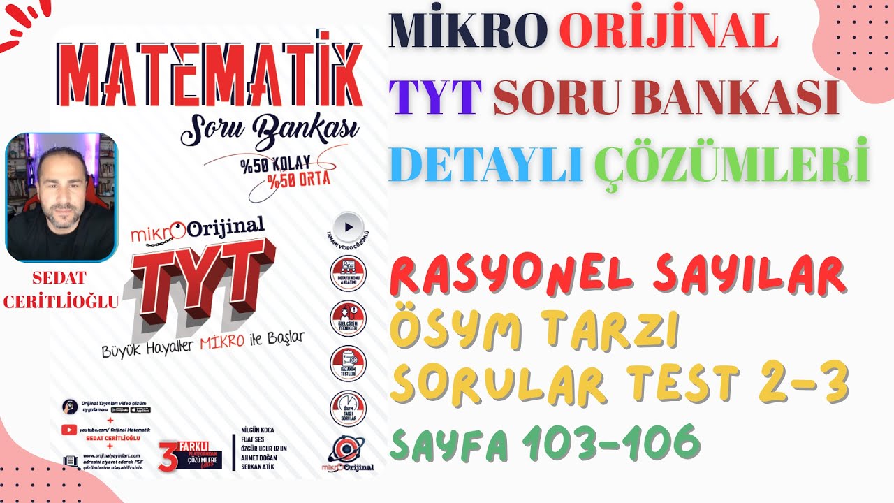 2026 MİKRO ORİJİNAL TYT SORU BANKASI ÇÖZÜMLERİ SYF103-106 #orijinalmatematik #mikroorijinal #yks2026