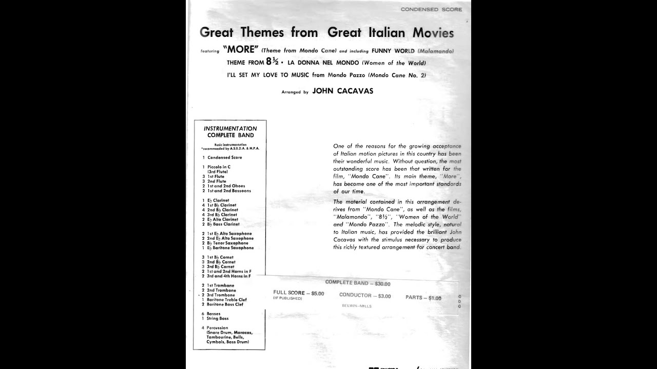 Great Themes From Great  Italian Movies - Grandes Temas de Grandes Películas Italianas. John Cacavas