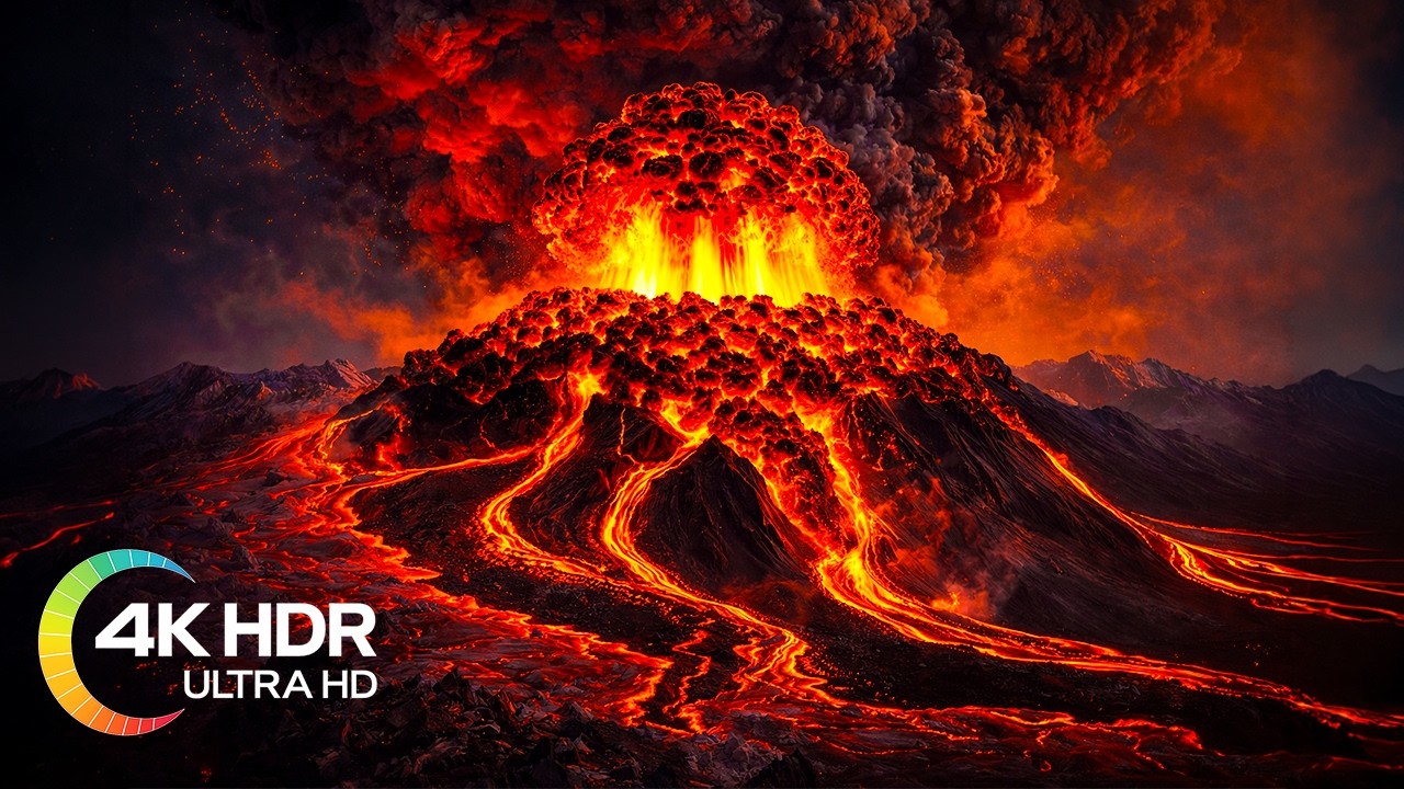 Explore Iceland Volcano Eruption & Lava Flows in 4K Video Ultra HD with Relaxing Music