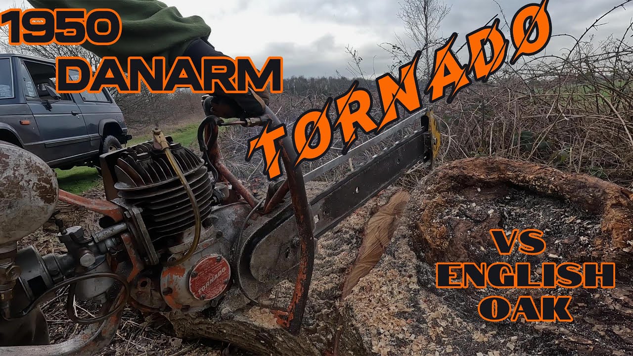 1950 VINTAGE 98CC DANARM TORNADO CHAINSAW VS ENGLISH OAK