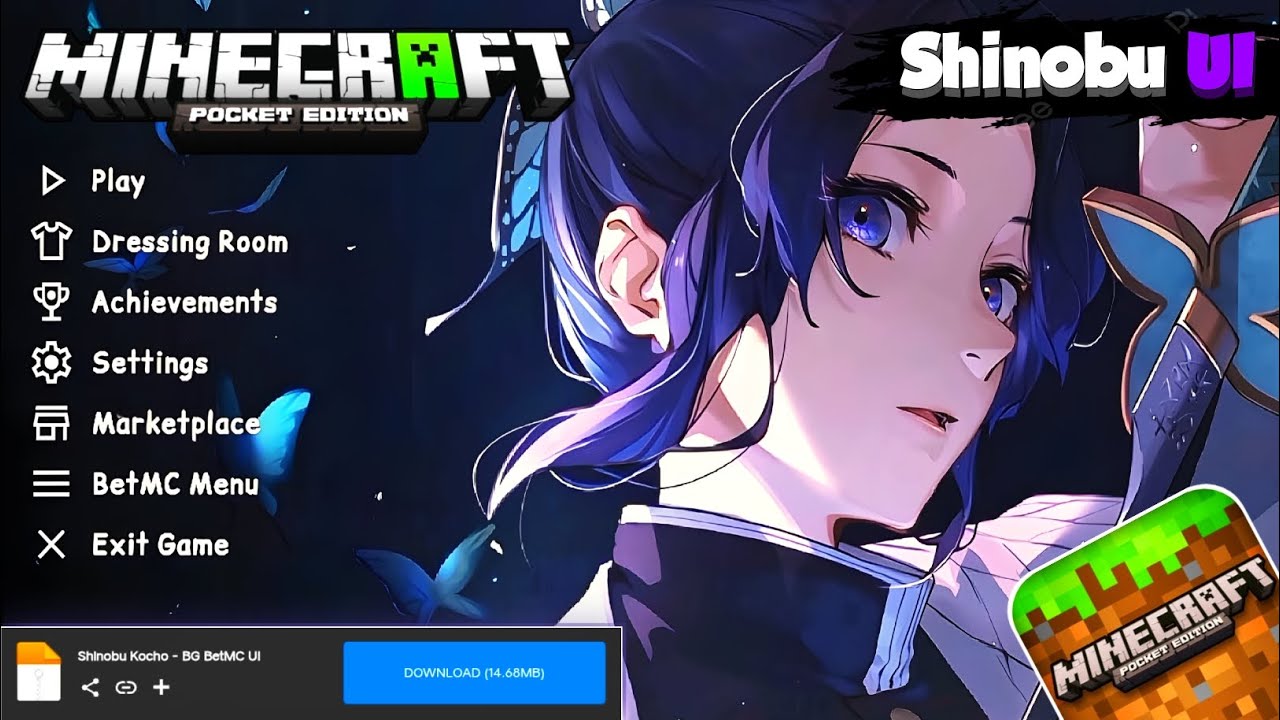 Shinobu Kocho UI For MCPE 1.21+ 🦋🔥 | Demon Slayer Anime UI For Minecraft PE