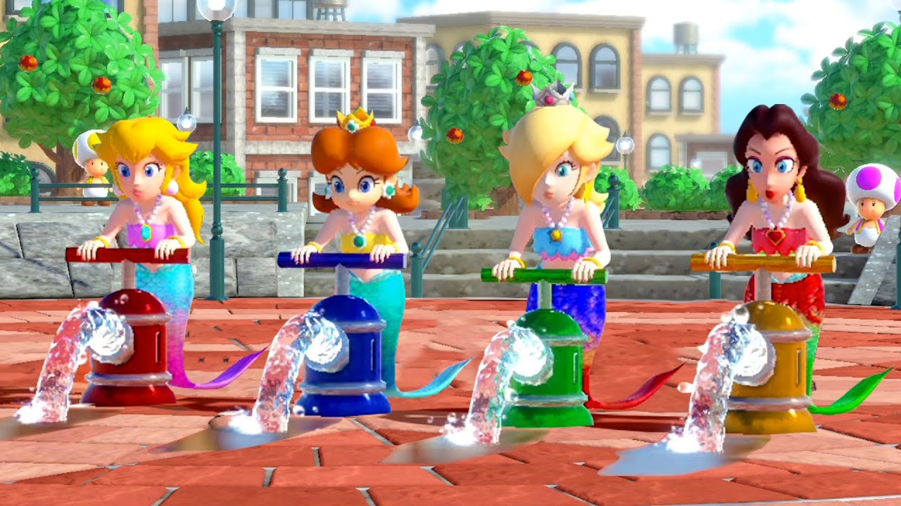 Super Mario Party Minigames - Peach Vs Daisy Vs Rosalina Vs Pauline (Mermaid Outfit)