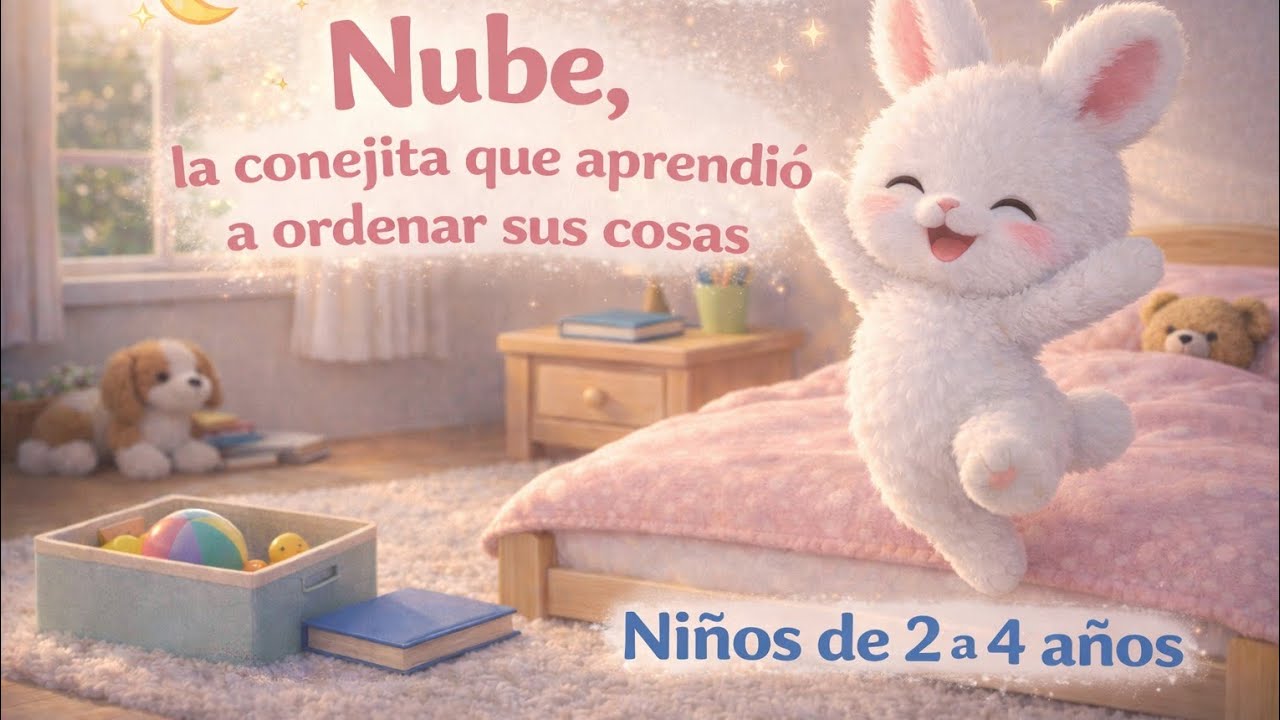 🌜Cuento para dormir | Nube, la conejita que aprendió a ordenar sus cosas 🐰🌙Niños de 3 a 4 años