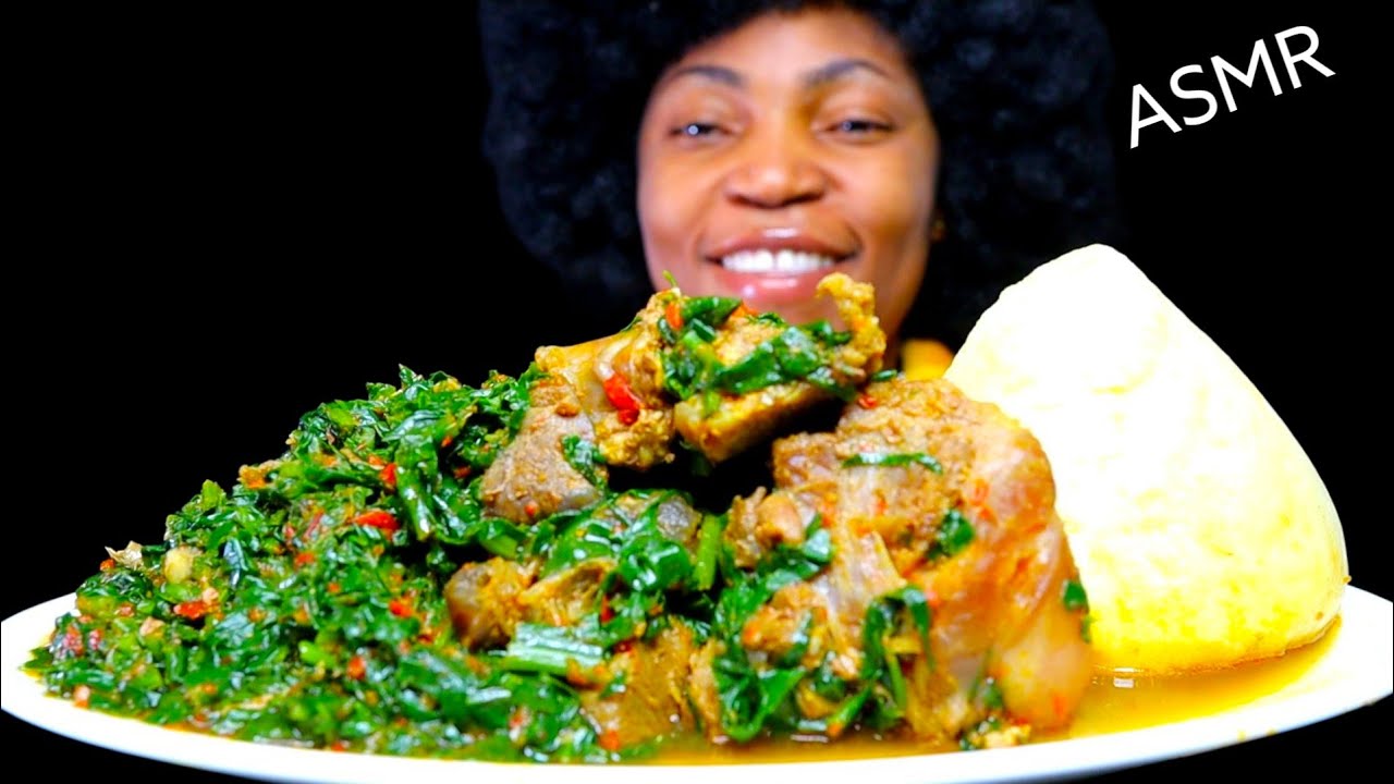 {ASMR} FUFU WITH VEGETABLE SOUP AKA EFO RIRO. GOAT MEAT. CALM EATING SOUND