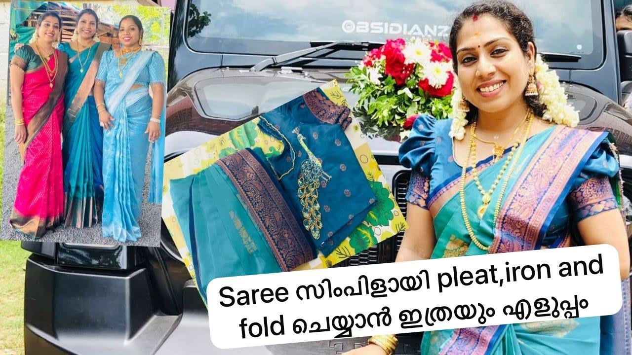 Saree pre pleat,iron and box folding /malayalam