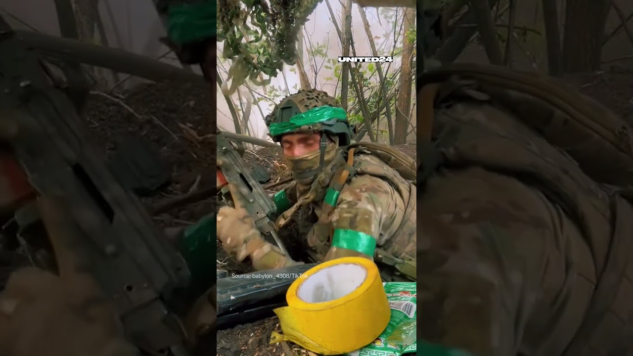 Ukrainian soldier filmed a Russian shell landing just next to his position #warinukraine #russia