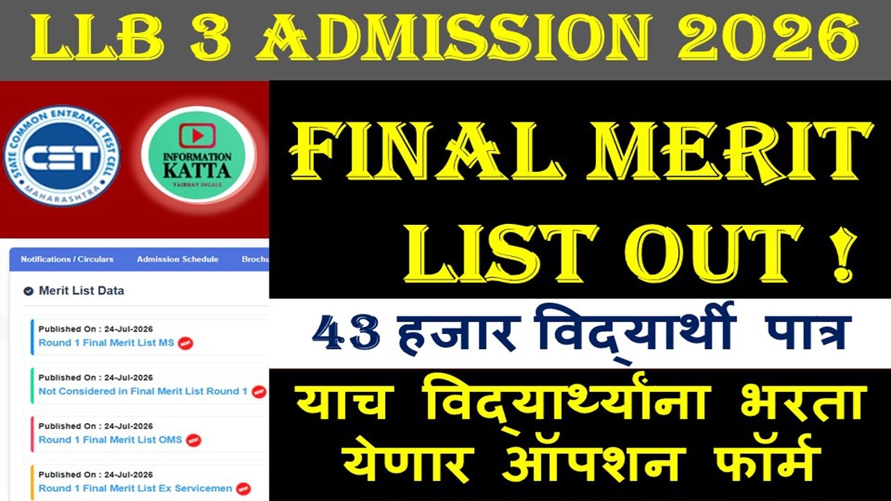 llb 3 years final merit out 2026 I law cet 3 years final merit list I mh llb 3 year final merit list