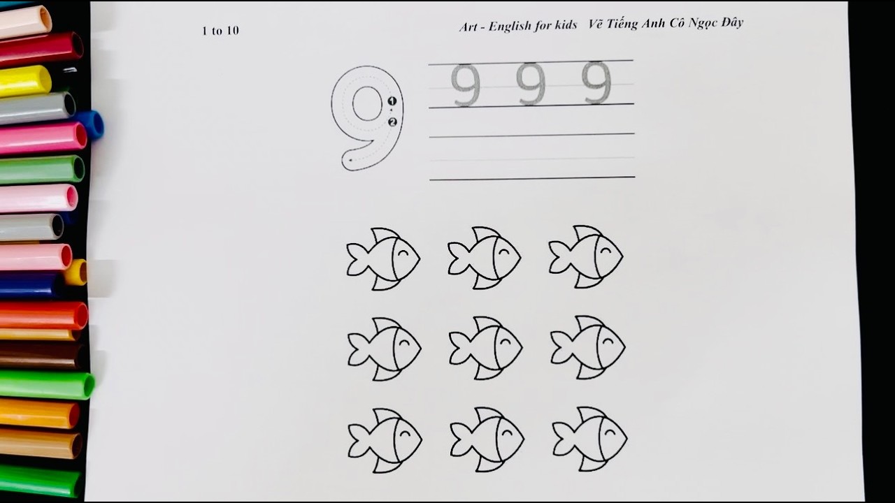 Number 9 Trace and Color | Bé Học Số Tiếng Anh | Viết & Tô Màu Cho Bé