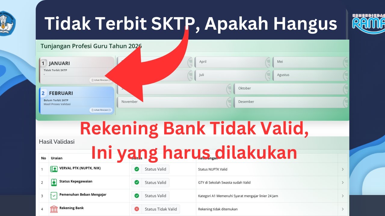 Penjelasan Tidak Terbit SKTP dan Rening Bank Tidak Valid di Info GTK 2026