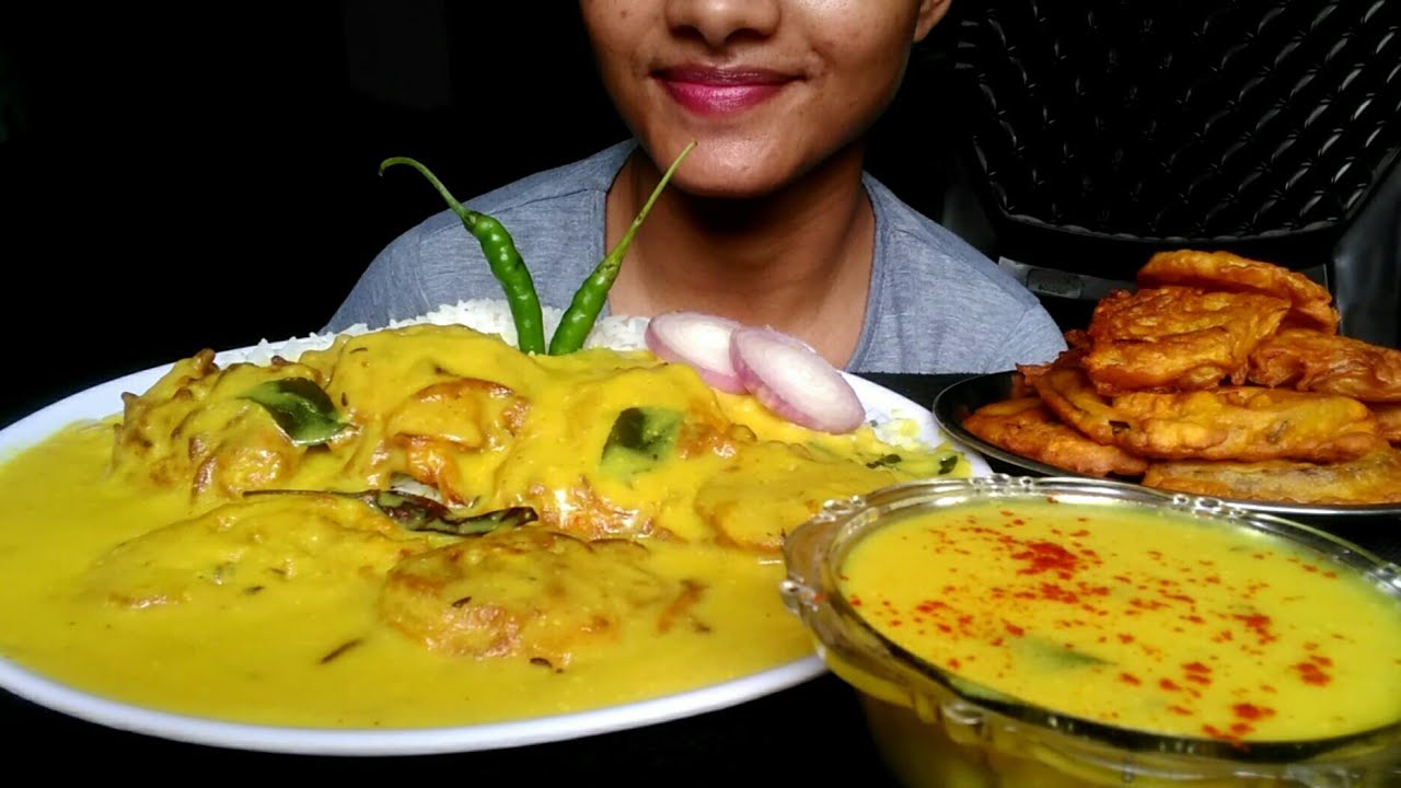ASMR Eating Kadhi Chawal With Lots Of Pakoda | Indian Muckbang | Big Bite Asmr | Eating Show