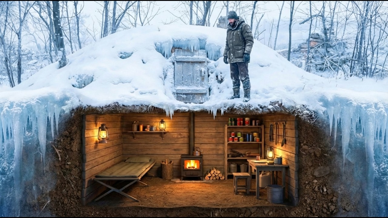 Building a Warm and Cozy  Shelter for Survival, 100 Days of Survival in the Wilderness