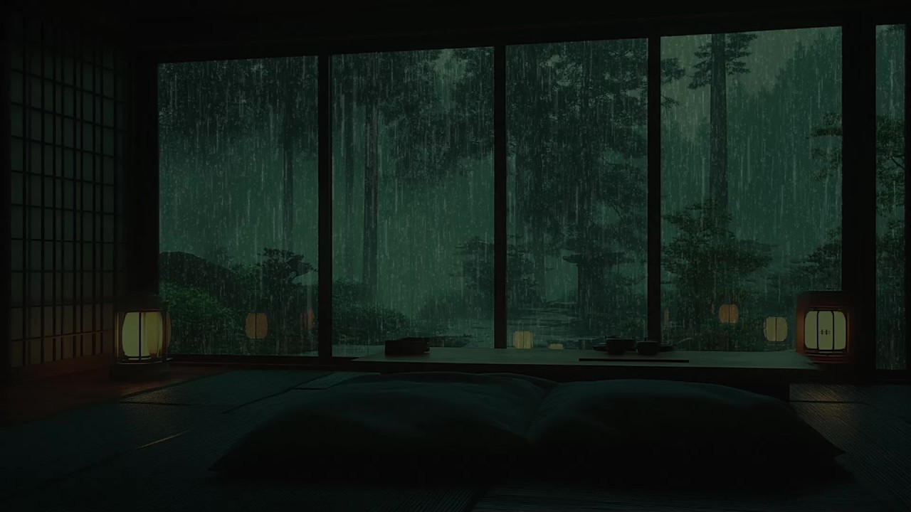 🌙 Cozy Japanese Room in the Rain 🍵 3 Hours of Calm Night Sounds for Sleep & Relaxation