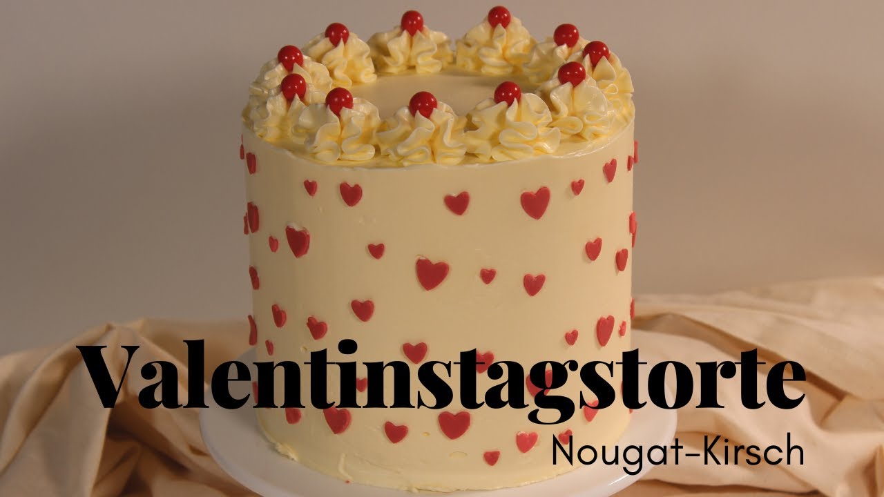 Valentinstagstorte Nuss-Nougat Kirsch | Haselnussbiskuit, Nougatmousse, Kirschen