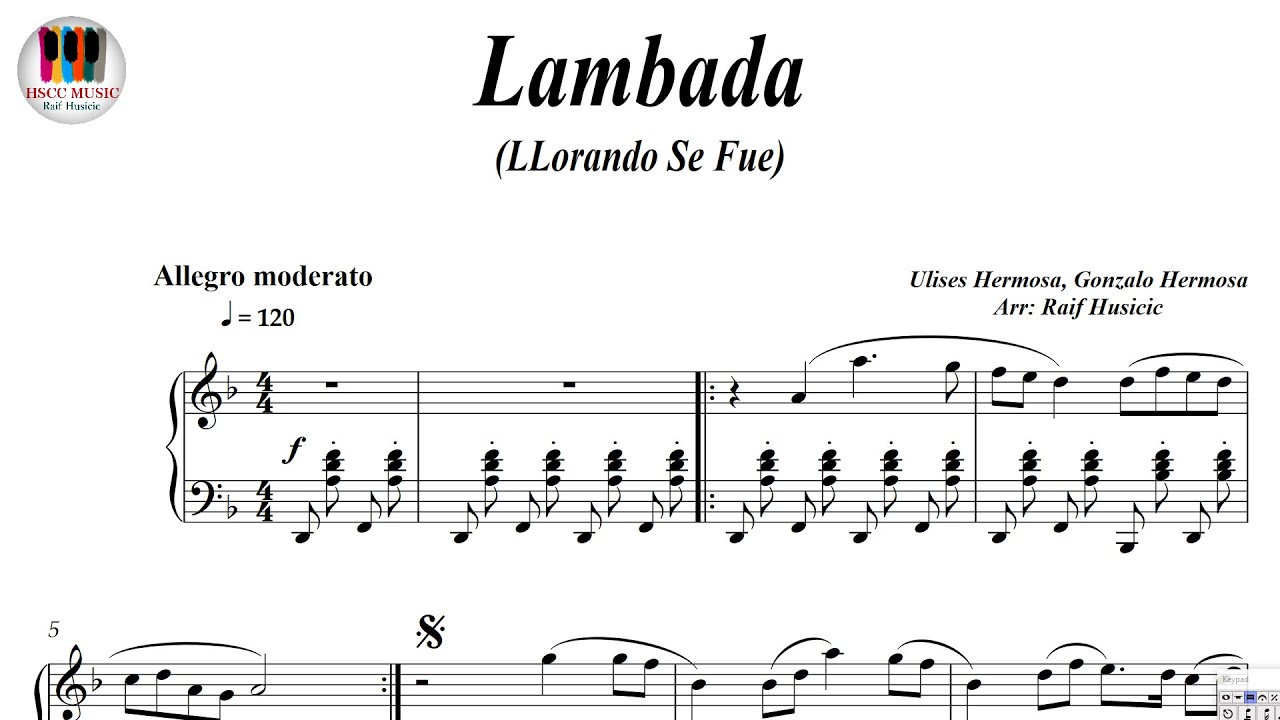 Lambada, LLorando Se Fue - Kaoma, Los Kjarkas, Piano Sheet Music, Piano Tutorial