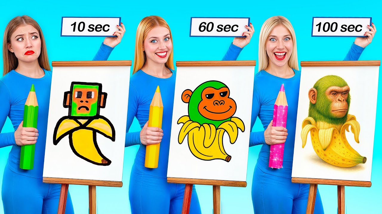 10 Секунд vs 60 Секунд vs 100 Секунд Челлендж Рисунков | Смешные Моменты от Super Hyper DO