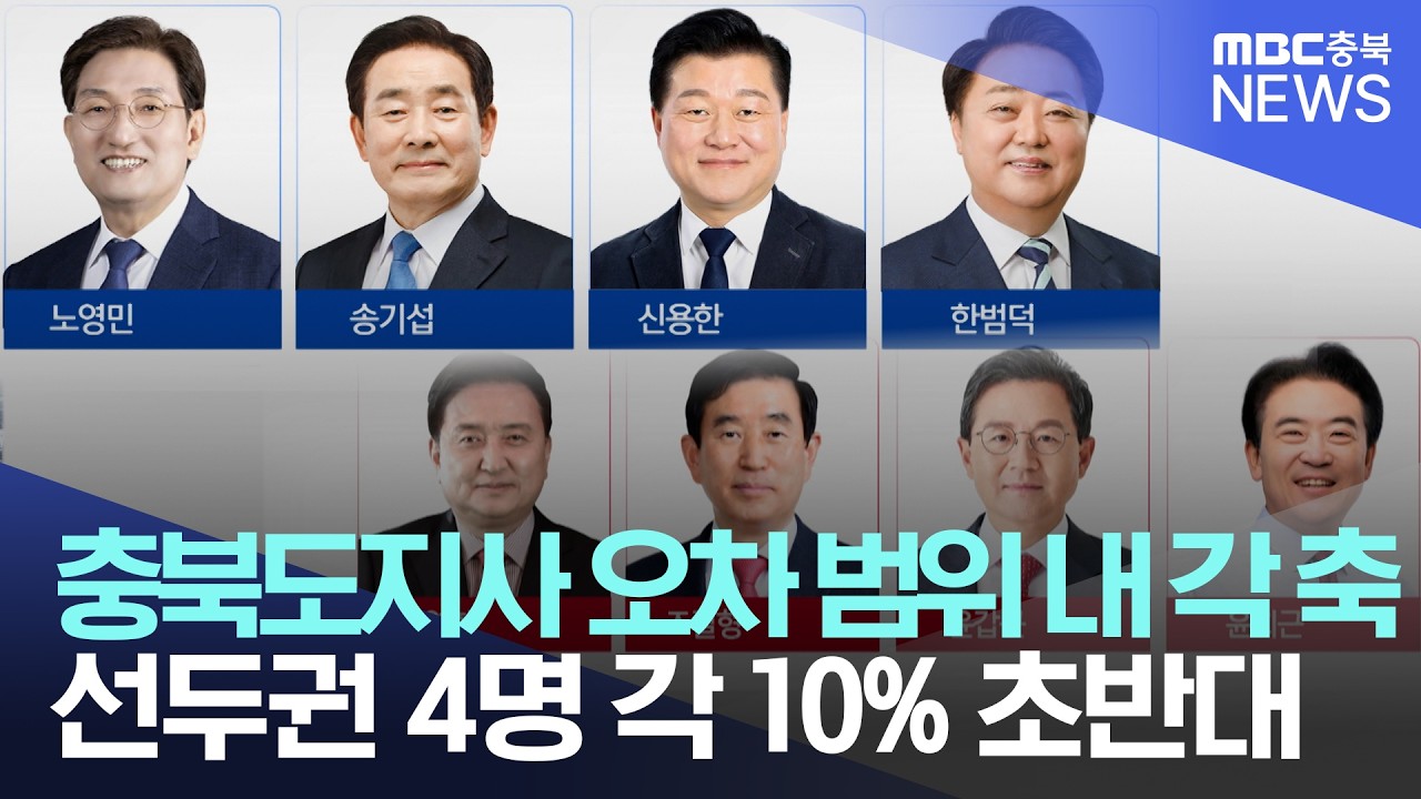 충북도지사 노영민, 송기섭, 김영환, 신용한 10% 초반... 조길형, 윤갑근, 한범덕, 윤희근 한 자릿수