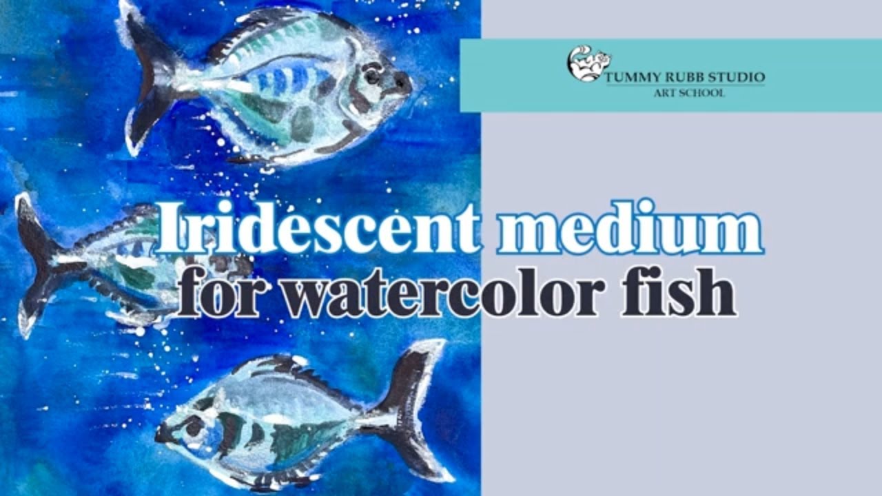 Iridescent watercolor with Holbein medium: swimming fish