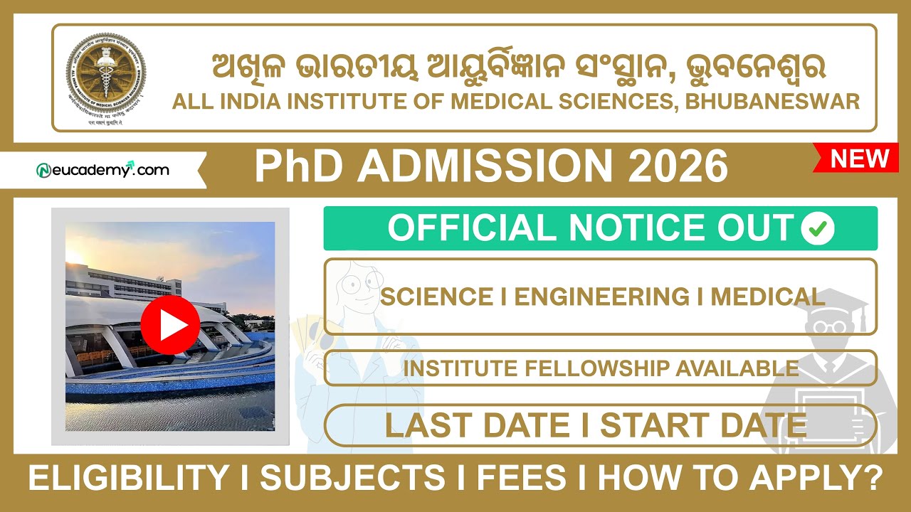 AIIMS Bhubaneswar PhD Admission 2026-27 Notification | Eligibility, Dates, Seats & Fellowship