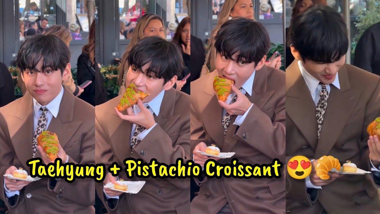 Тэхён наслаждается круассаном на улицах Парижа после шоу Celine и превышает 18 миллионов контрактов