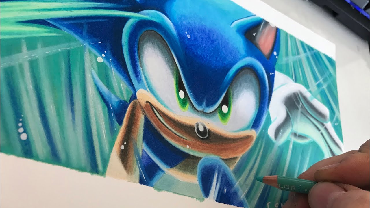 Drawing Sonic The Hedgehog with colored pencils | EvanArtsy