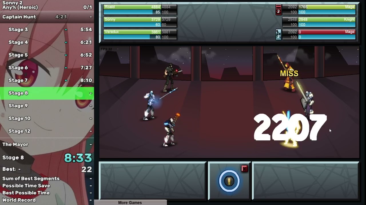 Sonny 2 Any% Heroic no Stage Skips Speedrun in 55:04