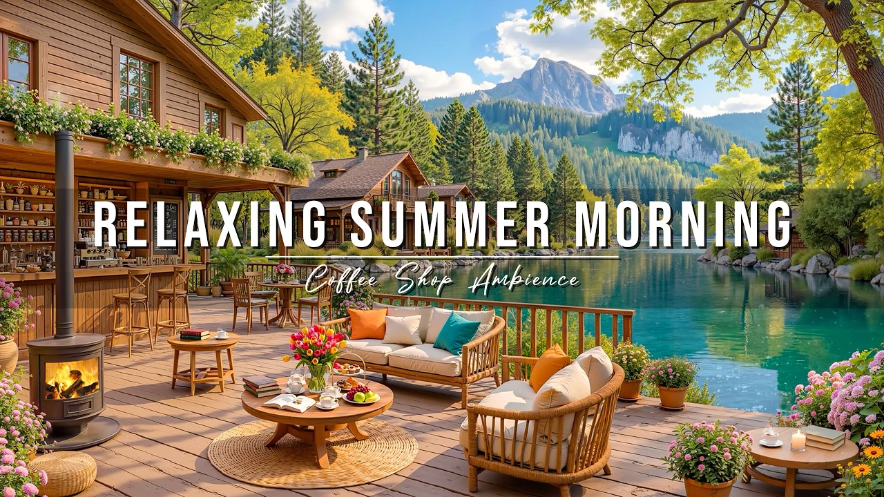 Relaxing Summer Morning Jazz ☀️ Outdoor Coffee Shop Ambience ~ Soft Jazz Music for Studying & Work
