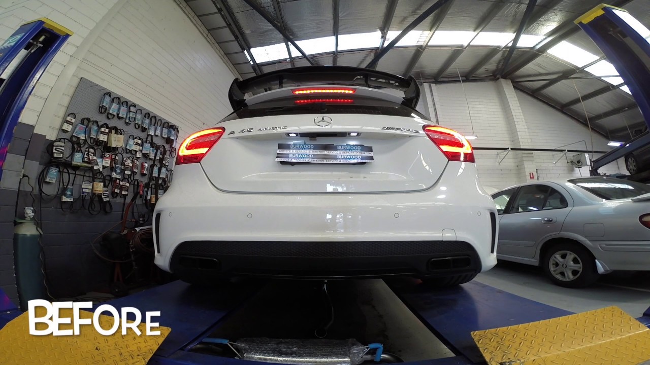 A45 AMG Milltek cat back exhaust, Static REV before and after.