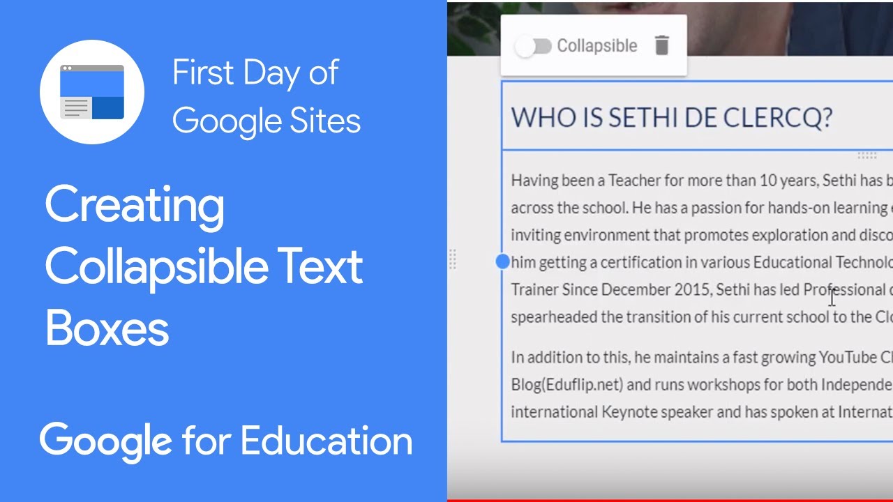 Insert collapsible text boxes into new Google Sites